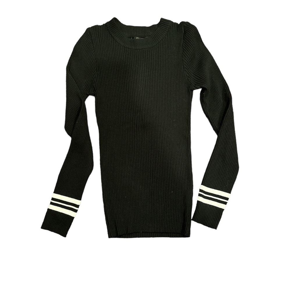 Aqua ribbed sweater - black with white stripes on sleeves
